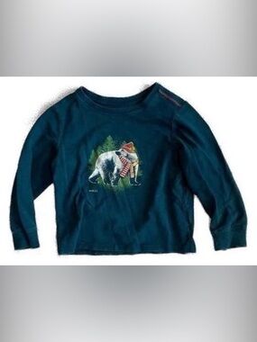 L.L. Bean Toddler Graphic Long-Sleeve T-Shirt Black Bear and Pine Trees Teal